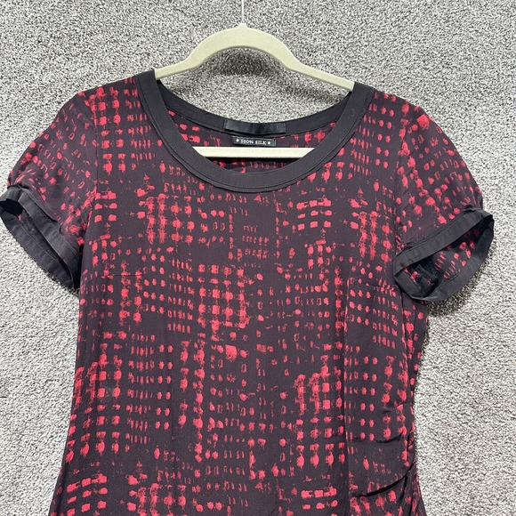 SET 100% Silk Dress Womens 2 Red Black Geometric Knee Length‎ Edgy Grunge Punk - Picture 3 of 12